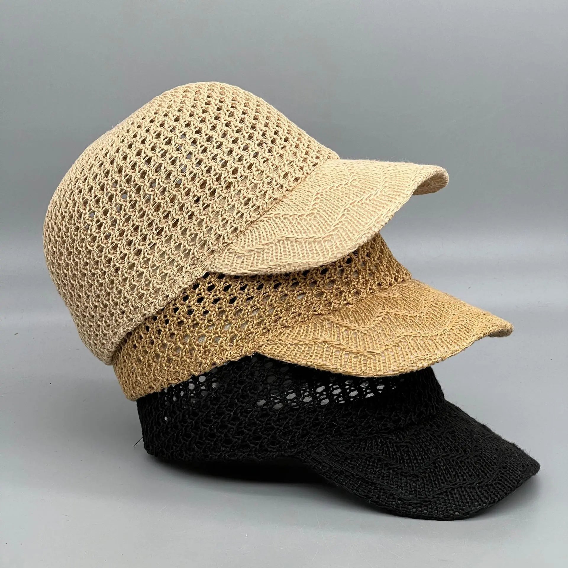 Women's Summer New Straw Hat Hollow Mesh Sunshade Cap Breathable Leisure Trend Baseball Caps