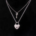 Lovers Heart Lock and Key Necklace Stainless Steel Silver Couple Padlock Necklace