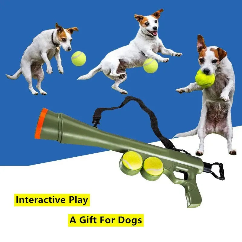 Interactive Plastic Dog Tennis Ball Launcher with Two Balls-Interactive Pet Training Toy for Dogs