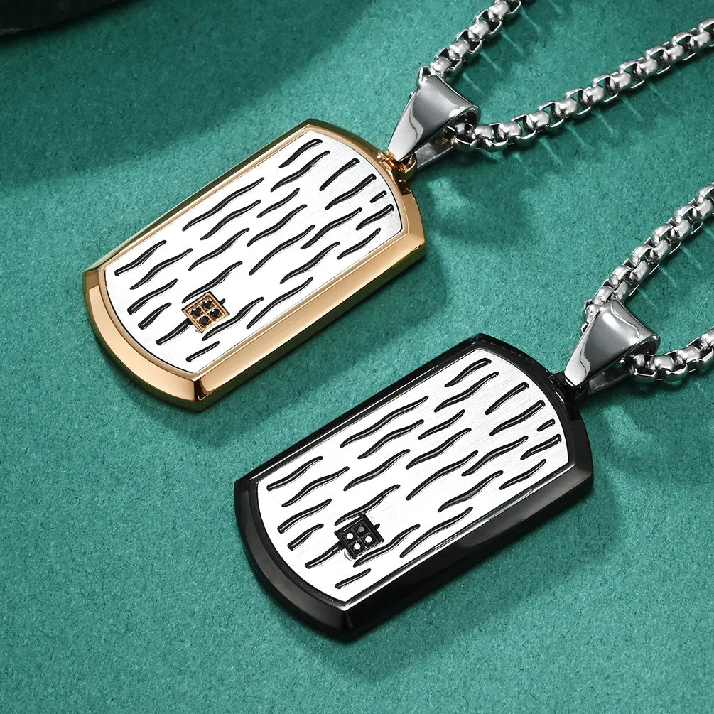 Fashion Jewelry Vintage Gold Plated Stainless Steel Geometric Pendant Jewelry Sweater Chain Rectangular Dog Charms Necklace