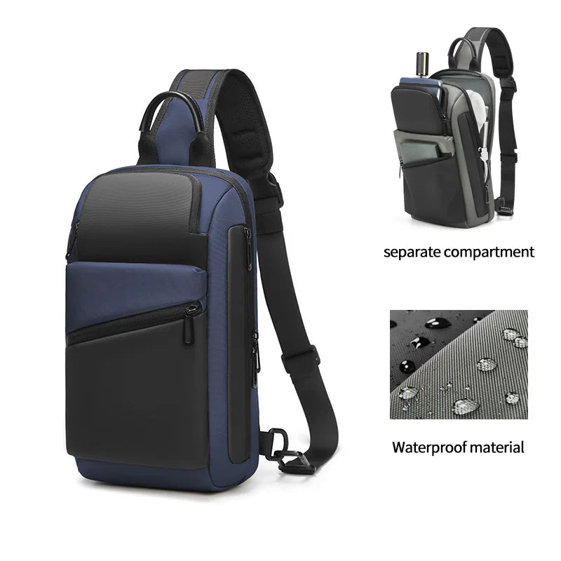Factory Wholesale Large Capacity Waterproof Nylon Polyester Moto & Biker Style Crossbody Shoulder Sling Bag for Men