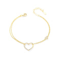 Fashion Double Link Chain Solid Sterling Silver 925 Heart Shape Bracelet for Women