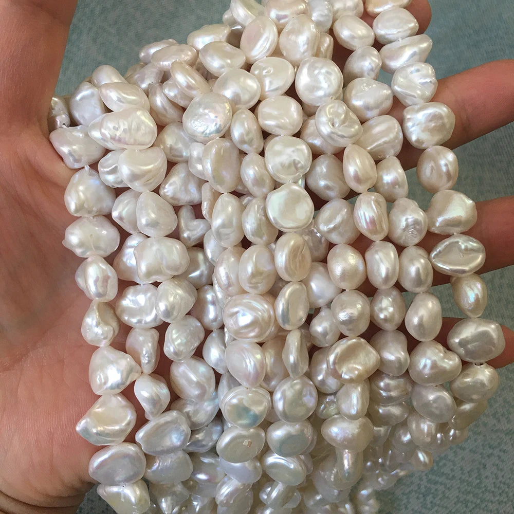 16 Inch Good Quality Few Flaw 9-12 mm AA+ Nature Keshi Baroque Freshwater Pearl in Strandnature White Color