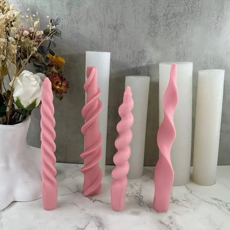 HY Spiral Twisted Candle Mold 3d Silicone Pillar Candle Moulds