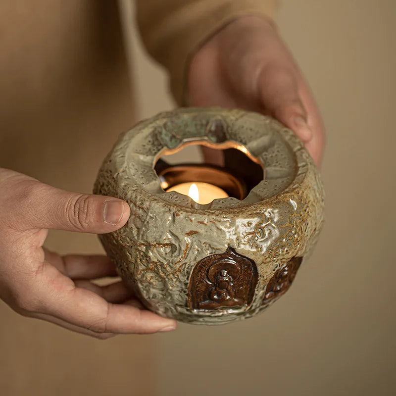 Kiln Baked Dunhuang Impression Warm Tea Stove Candle Heating Tea Warmer Ceramic Household Teapot Kung Fu Tea Set  Base Warm