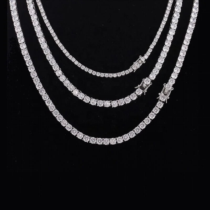 Starsgem Custom Tennis Chain 9K 14K Solid White Gold Necklace 3mm VVS Lab Diamond Moissanite Link Tennis Necklace
