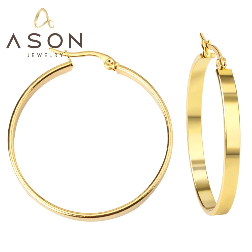 Ason Jewelry Wholesale Vintage Gold Plated Stainless Steel Hoop Earrings Geometric Circle Hoop Earrings for Women Girls