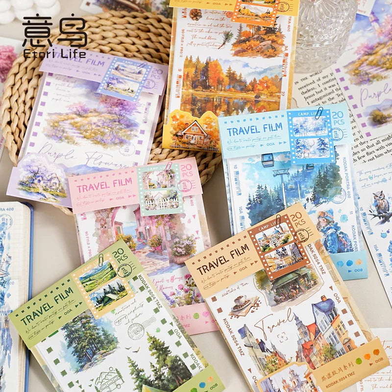 20 Sheets Per Pack Sticker Pack Traveling Film Series INS Landscape Handbook Material Decorative Stickers 6 Models