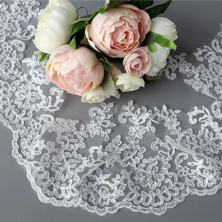 White Border Lace Trim 100% Polyester 3D DIY Embroidery for Wedding Dresses Shoes Bags-Fashionable Brides