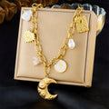 Trendy Stainless Steel Thick Chain Moon Pendant Necklace Jewelry 18k Gold Plated Tarnish Free Eye Pearl Charm Necklace for Women