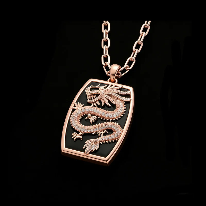 Chinese Zodiac Animal Brass Dragon Pendant Charm for Men's Statement with Cubic Zirconia Inlay
