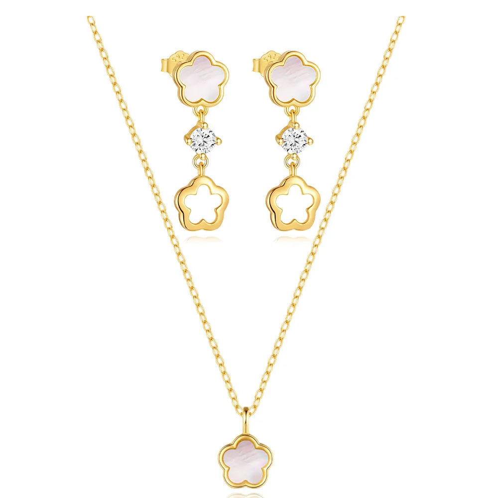 Fashion Pendant Necklace 925 Sterling Silver Flower Shell Pendant Necklace Gold Plated Necklaces Stud Hoop Earrings for Women