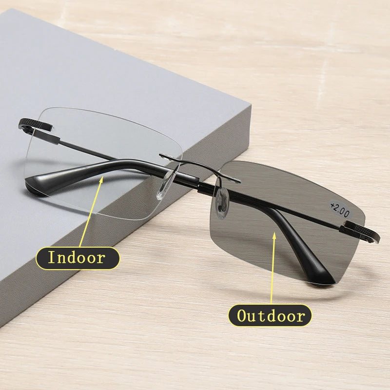 MK24012504 Wholesale Memory Titanium Progressive Eyeglasses Anti Blue Light Rimless Photochromic Reading Glasses for Men Women