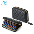 Factory Price High Quality Black Sheepskin Luxury Mini Credit Card Holder Women Embroidered Logo Customized Leather Zipper