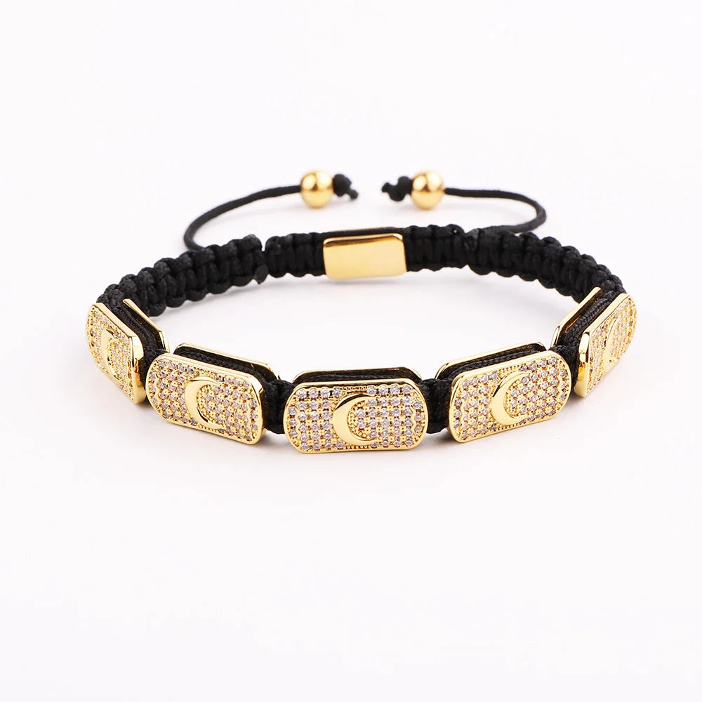 Classic Design Luxury CZ Diamond Star Square Charm Beads Handmade Braided Custom Logo Macrame Bracelet Men Women