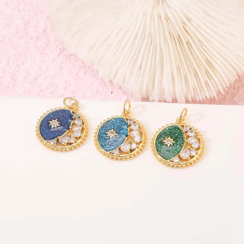 Wholesale Women Accessories Star Shiny Cubic Zircon Glitter Gold Plated Necklace Charm Pendants