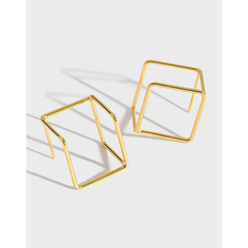 S925 Sterling Silver Personality Designer Earrings Square Cubic Statement Earrings Hollow Geometric Earrings Women