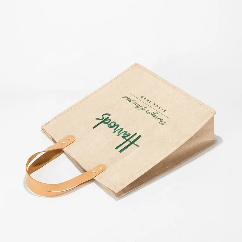 Customizable Printed Jute Bags with Zipper Fashion Reusable Burlap Gift Beach Tote Bag Grocery Shopping Bag