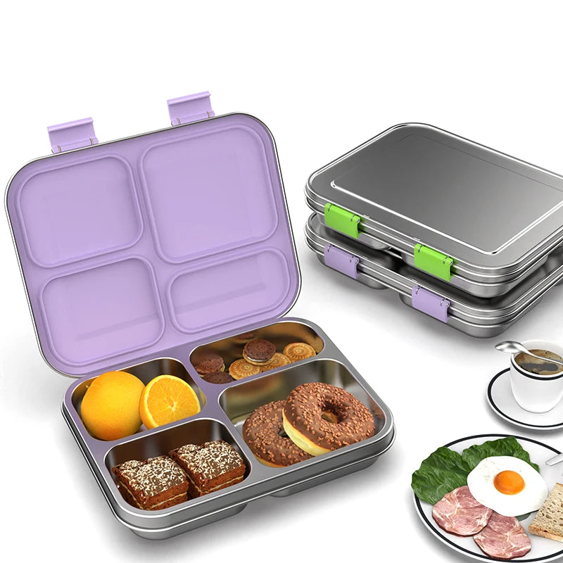 Aohea Hot Sale Latest 4 Compartment Microwave Dishwasher Safe  Stainless Steel Leak Proof Bento Box  for Kids and Adults