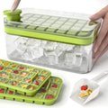 New Upgraded One Button Easy Release 64 Pcs Stackble Spill-Resistant Plastic Ice Cube Tray Mold with Lid Bin and Ice Scoop