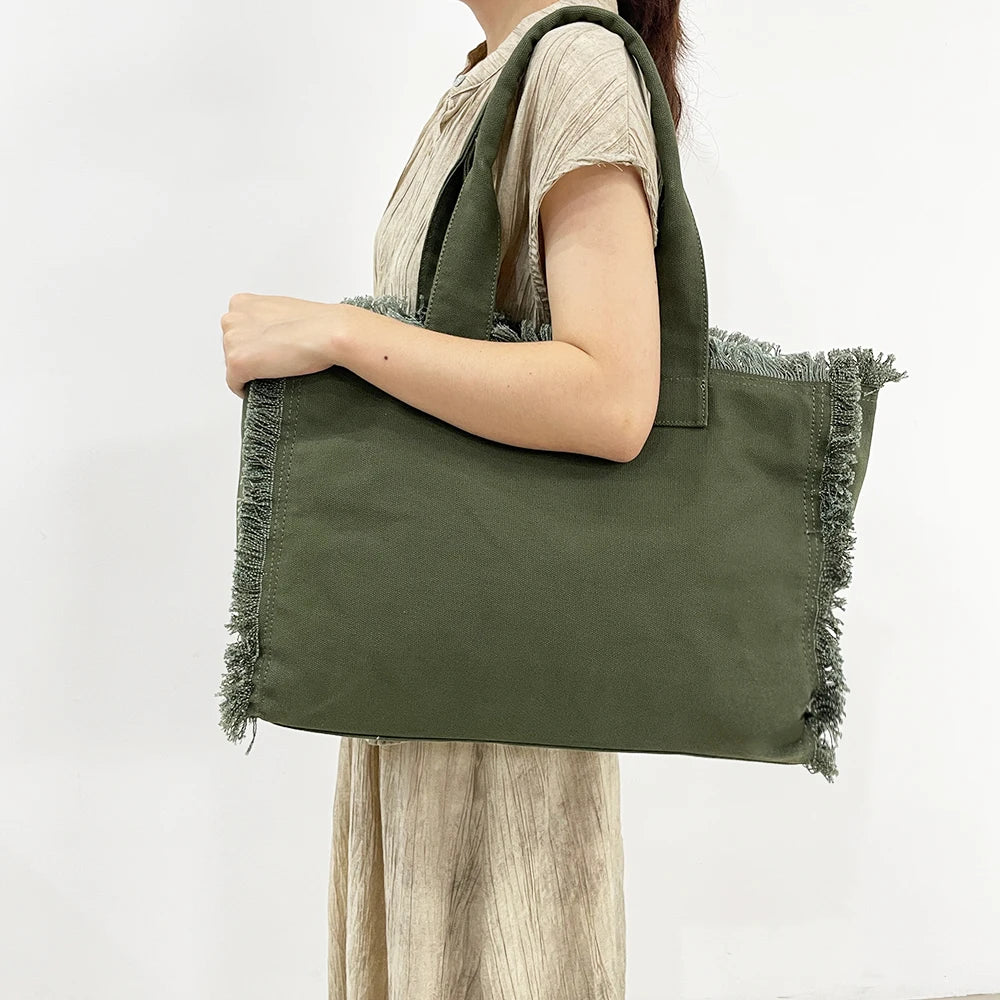 High Quality Canvas Bags for Women's Handbags Large Capacity Portable Fringe Tote Custom logo Canvas Bags