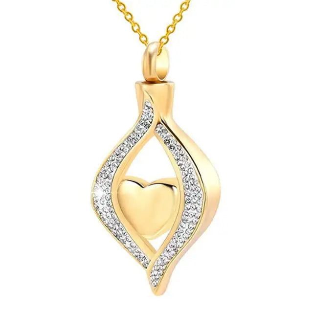 Urn Necklace for Ashes Stainless Steel Heart Cremation Jewelry with Crystal Funnel Filler Memorial Jewelry