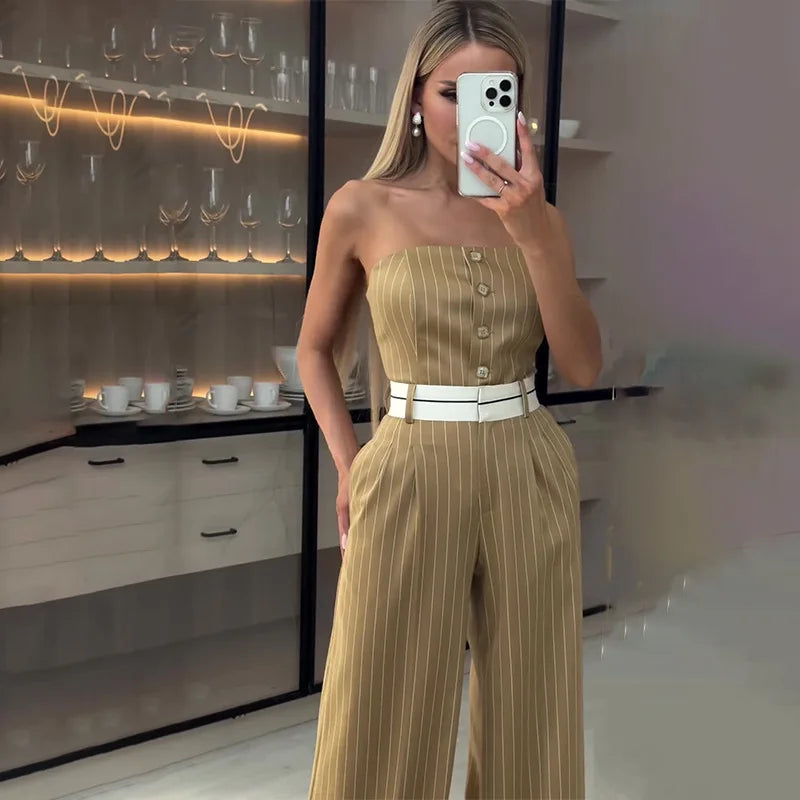 Summer Wholesale 2025 Street Fashion Women's Casual New Khaki Jumpsuit