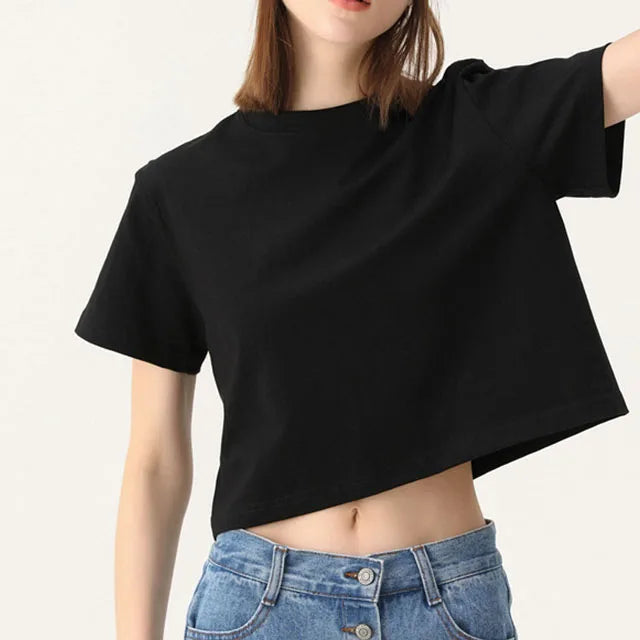 Wholesale Custom Tshirts Cropped Top 210 Gsm Cotton T Shirt Printing Embroidery Logo Cotton Crop Top Women