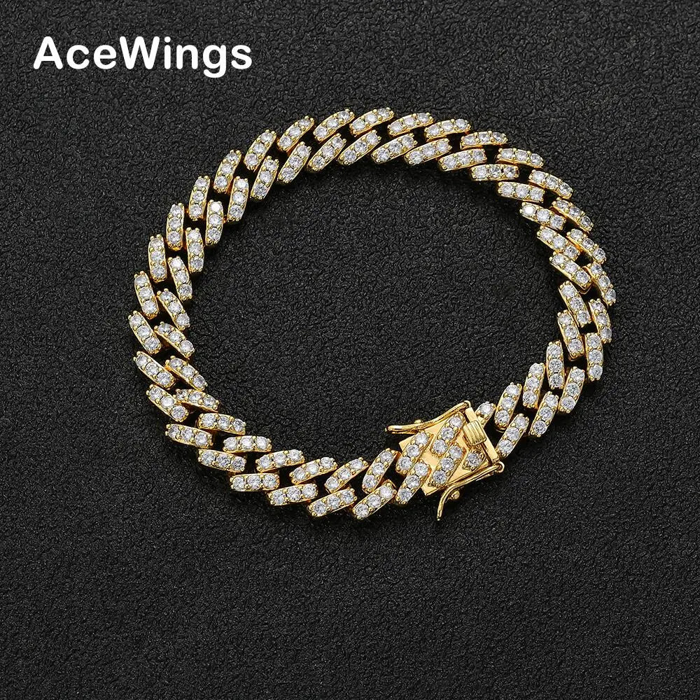 BB018 10mm Setting Cubic Zircon (CZ) Link Chain Bracelet Iced Bling Bling Gold/Silver Color Brass Cuban Bracelet