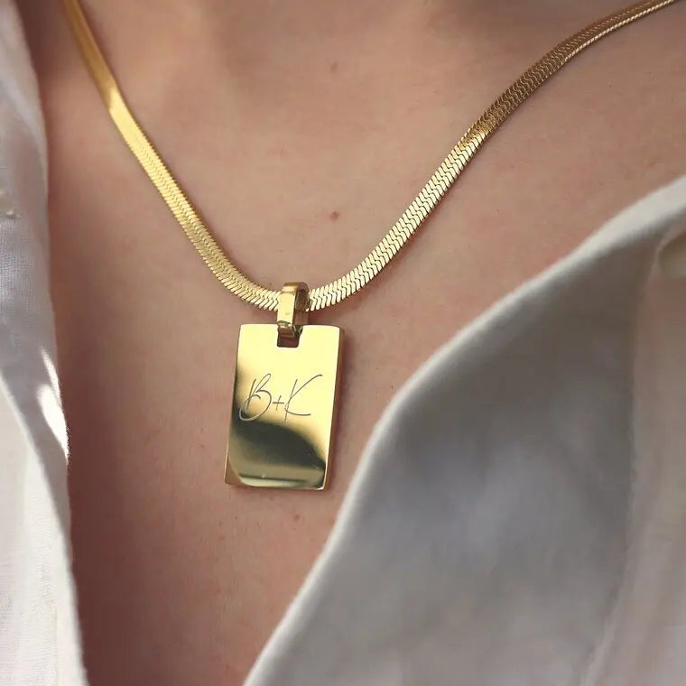 High Polished Stainless Steel Personalized Snake Chain Monogram NecklaceSecret Message Gold PendantCustom Name Necklace