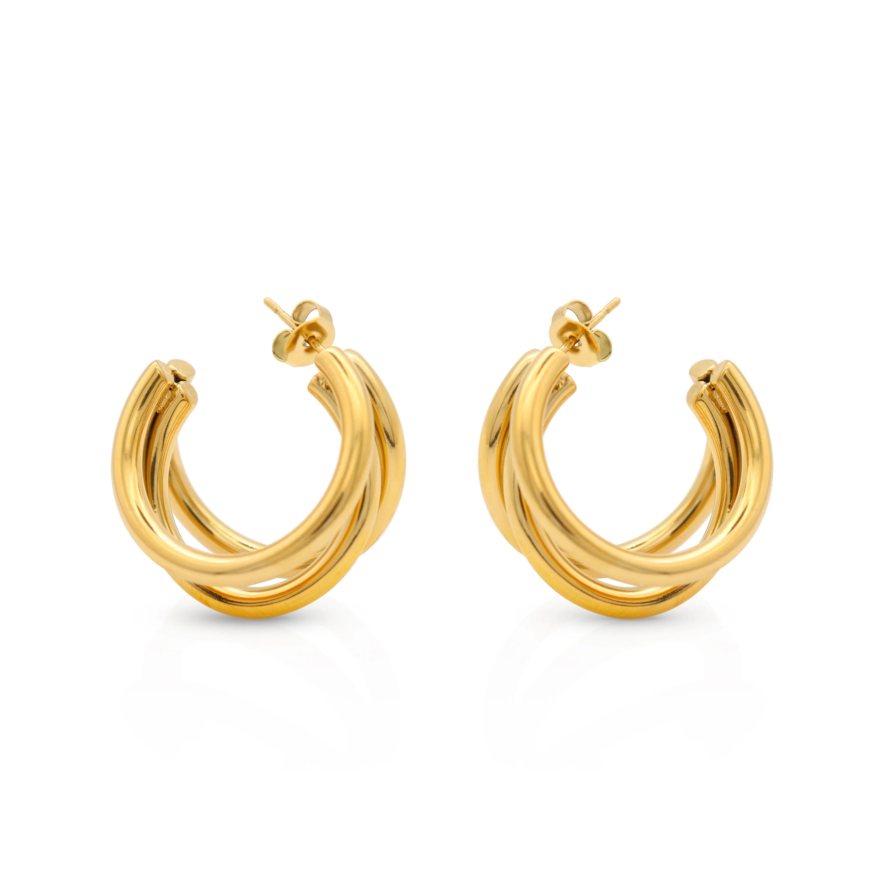 Chris April Fashion Jewelry 316L Stainless Steel PVD Gold Plated Triplet Hoop Earrings for Women
