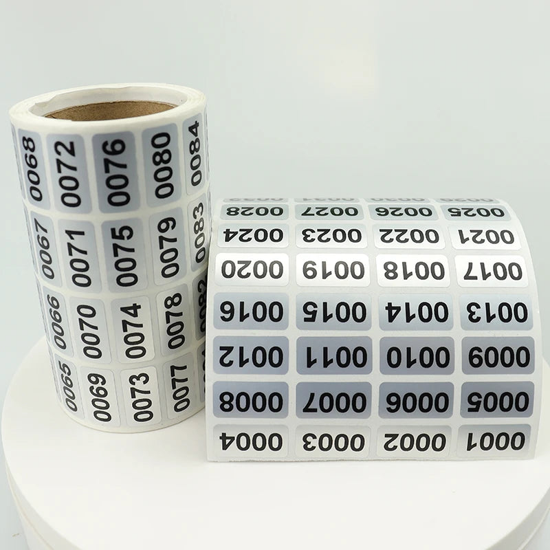 Number Sticker Self Adhesive Waterproof Gloss Silver 0001-2000 Promotion Live Stream Serial 3C Packaging Identifier Anti-Oil