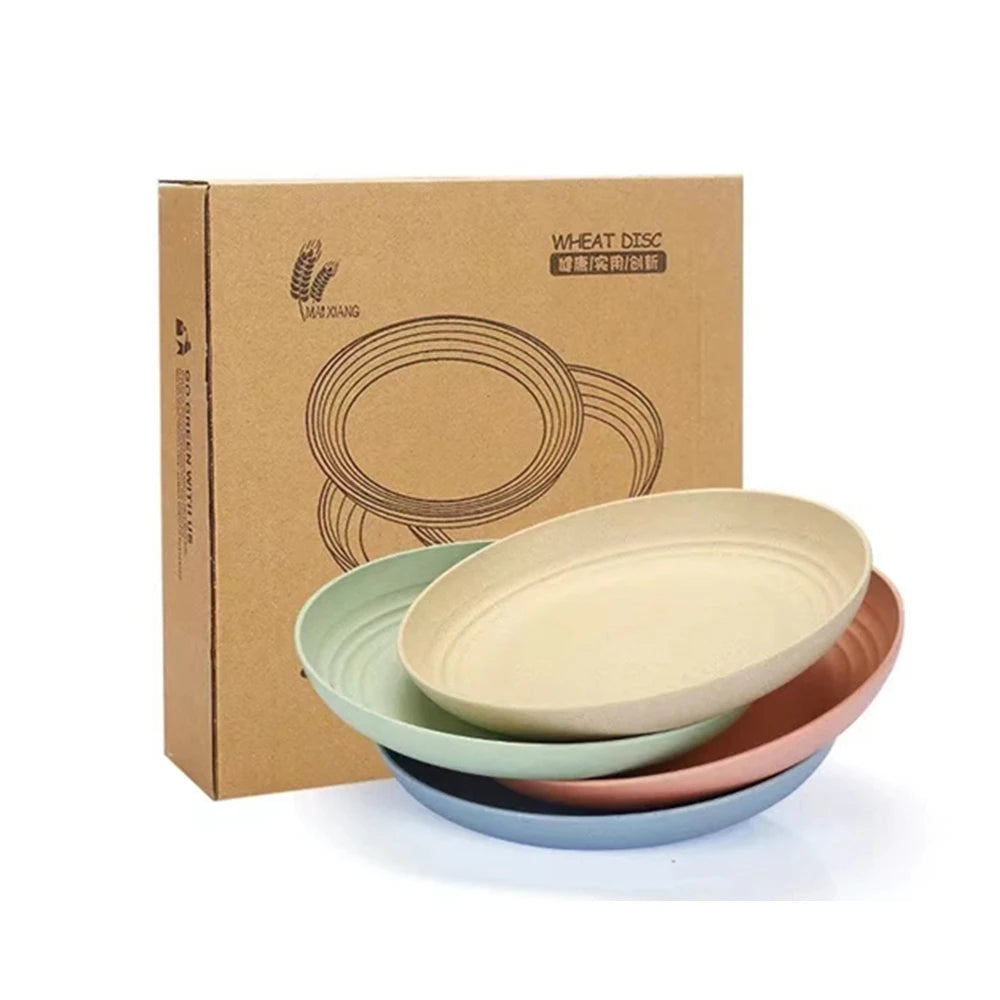 4pcs 7.87inch ECO Dinner Plates Degradable Set Kids Plate Deep Lightweight Unbreakable Wheat Straw Plastic BPA Free Food Grade