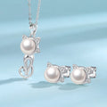 Fashion Jewelry Sets Fine Sterling Silver Jewelry Cute Cat Design Fresh Water Pearl Necklace Earring Set