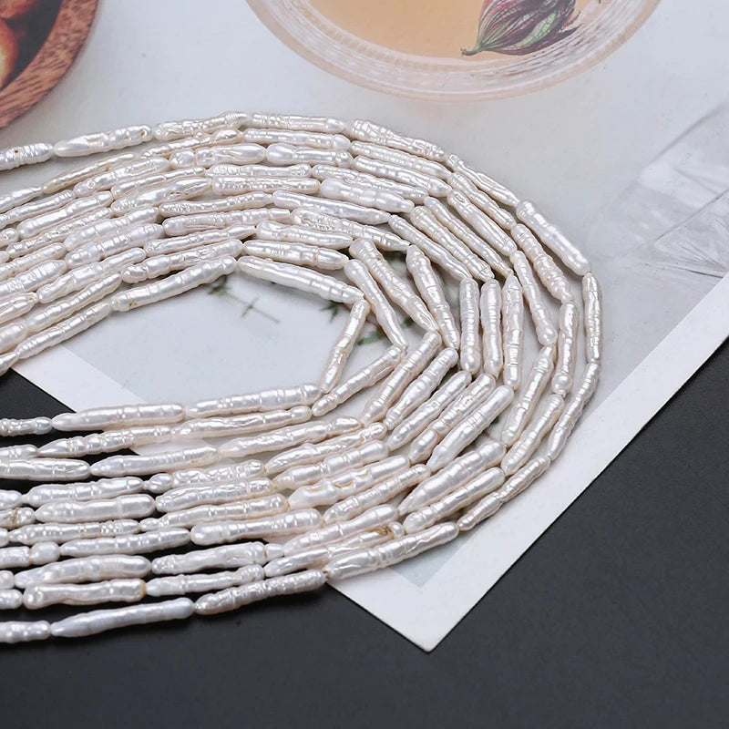 4.5*27.5mm Natural White Toothpick Shape Stick Freshwater Pearls Strand
