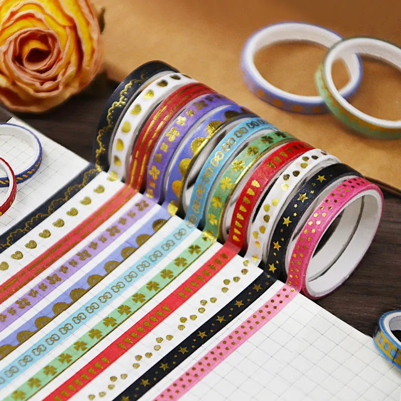 Retro Gold Foil DIY Washi Tapes Set Single Sided Waterproof Rubber Adhesive Masking Paper 20 Rolls/Box Customizable for Kids
