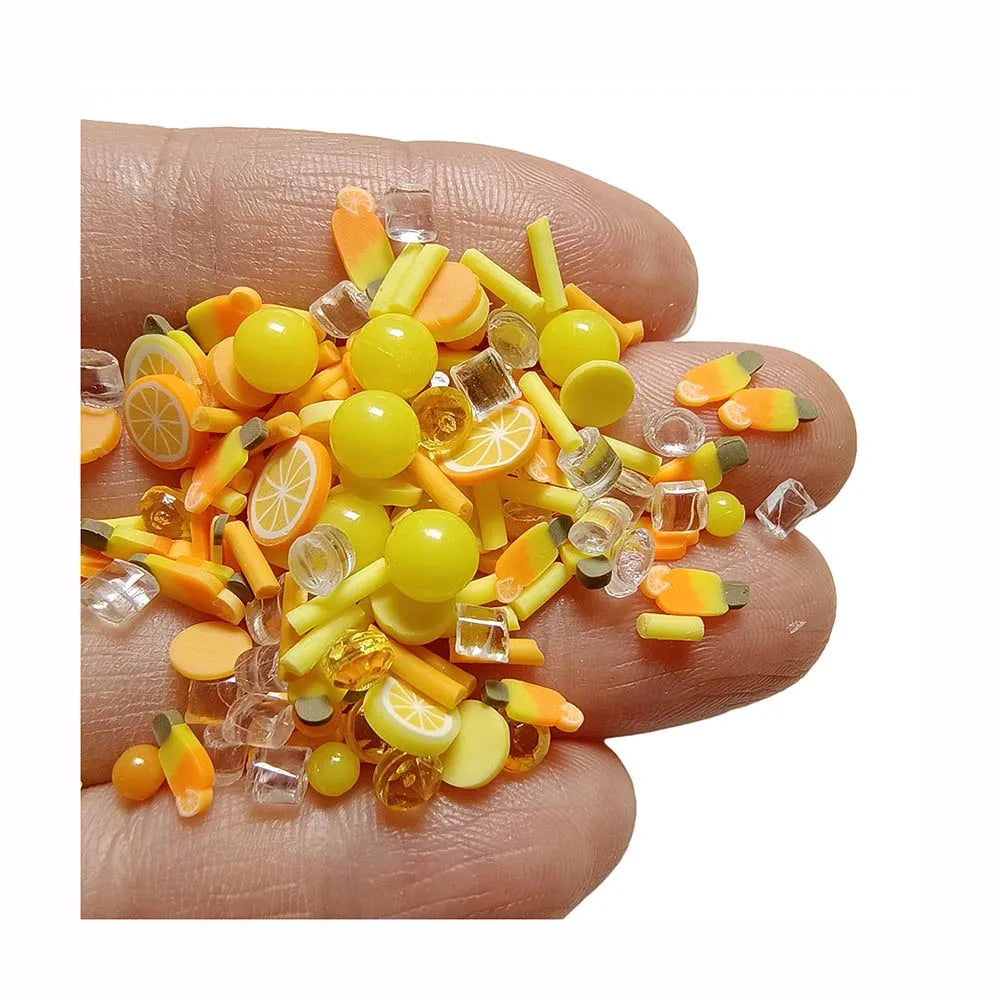 Yellow Orange Popsicle Polymer Clay Slices Crystal Diamond Rhinestone Nail Decoration Soft Clay Fruit Slime Filler Jewelry Charm