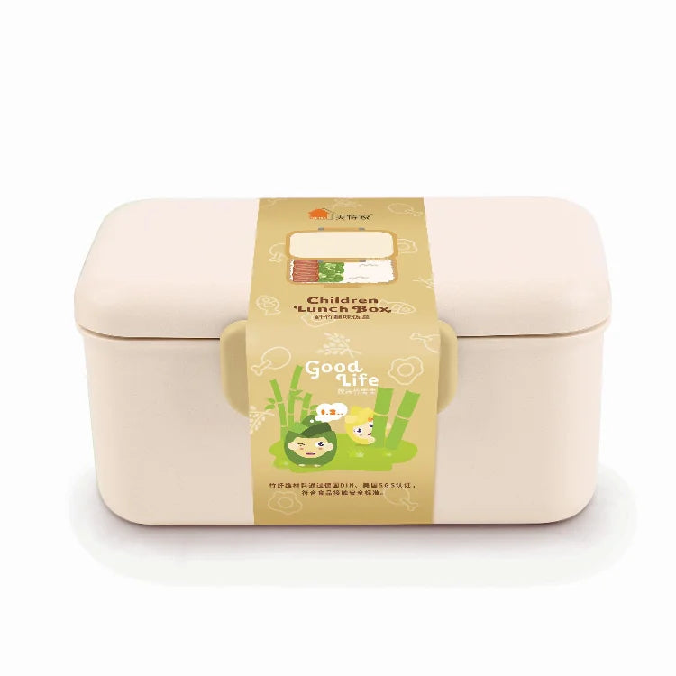 Meite Factory Bamboo Fiber Double-Layer Japanese Lunch Box for Students and Office Workers