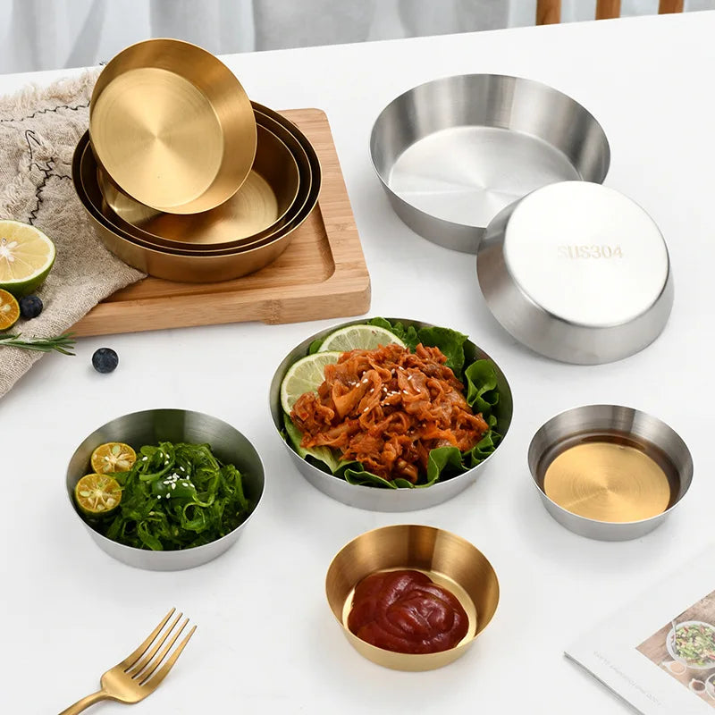 9cm 11cm 12.5cm 14cm 15cm  Restaurant Stainless Steel Sauce Dish Plates Round Seasoning Bowls Sushi Dipping Dish