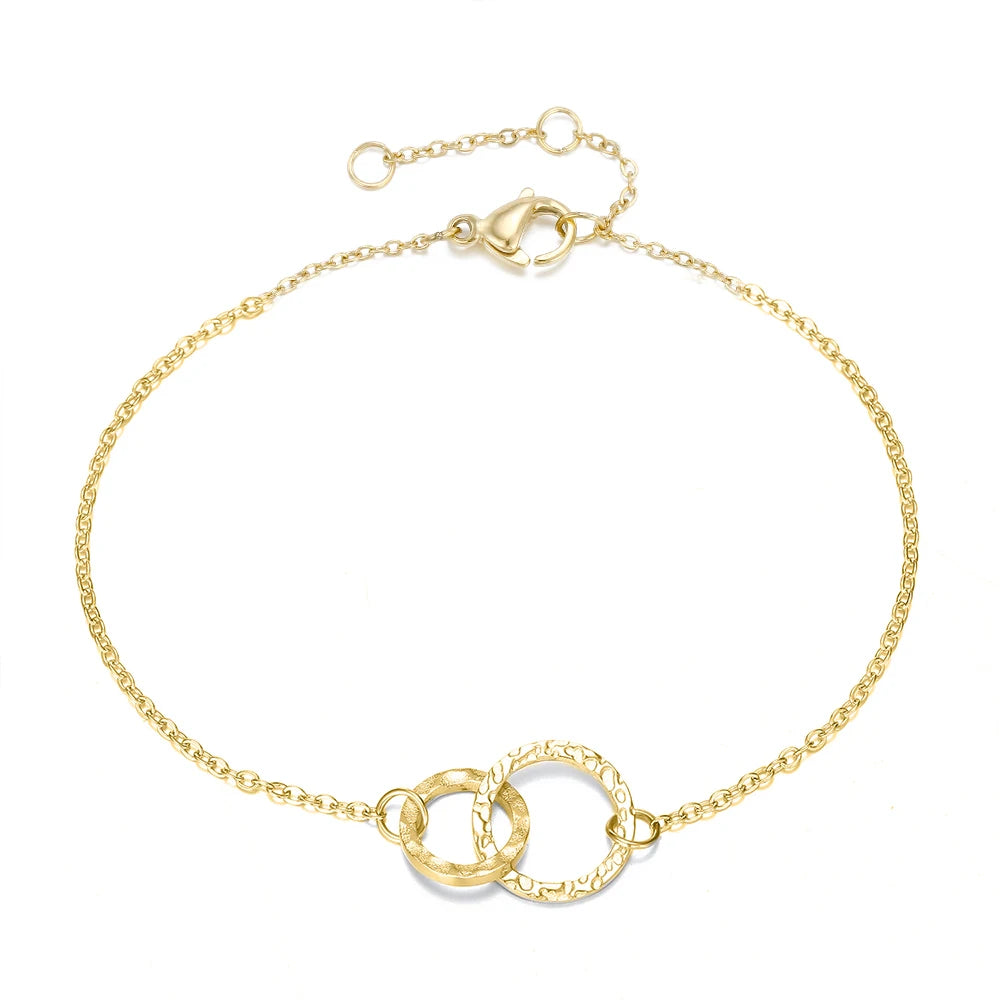 EManco Hot Selling Double Circle Hammered Design Bracelet Titanium Steel Acero Inoxidable Jewelry
