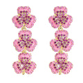 Pink Green Flower Dangle Earrings Rhinestone Enamel Earrings for Girls New Style Flower Earring