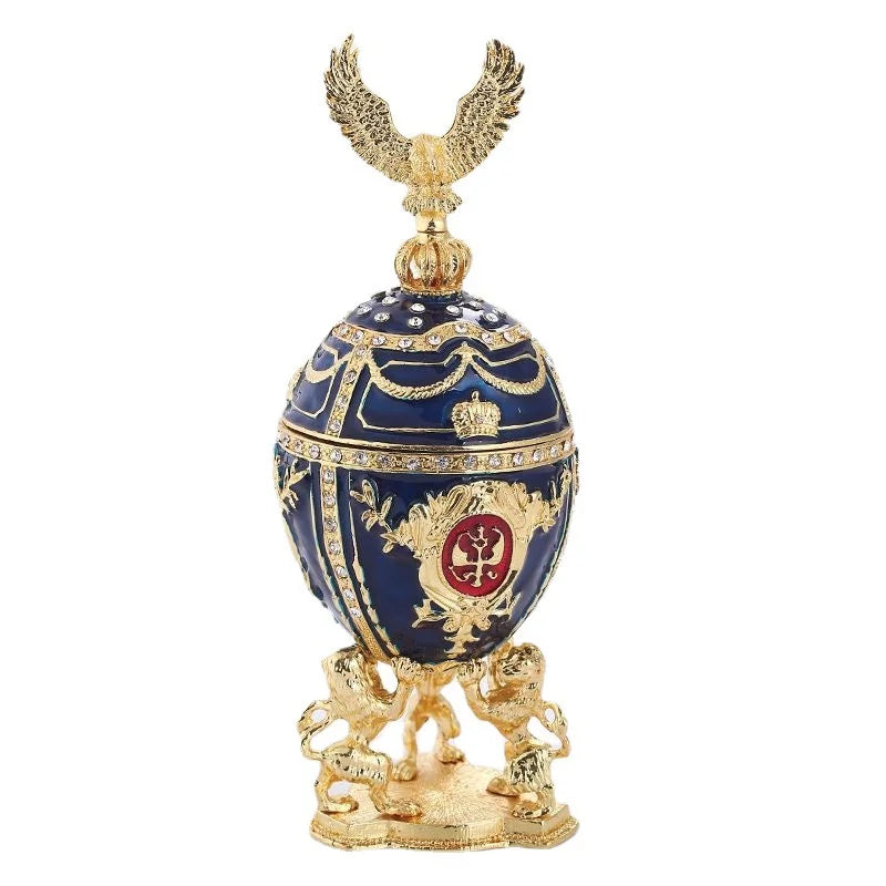 Russian Style Easter Egg Gold Plated Enamel Painted Metal Handicraft Home Decoration