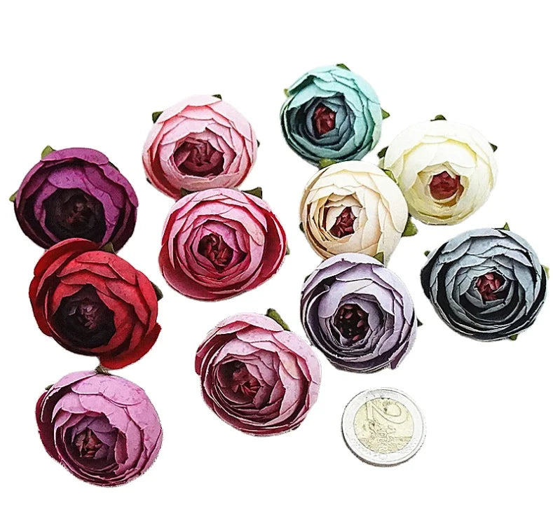 3.5cm Cheap Silk Red Peonies Rose Small Buds Flower Head Wholesale for Hat /Shoe