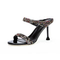 Women Rhinestone Open Toe Shoes European and American High-heeled Diamond Sandals Outdoor Slim Heels Casual Slippers