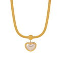 18k Gold Plated Stainless Steel Heart Shaped White Seashell Pendant Flat Blade Snake Chain Choker Necklace for Party