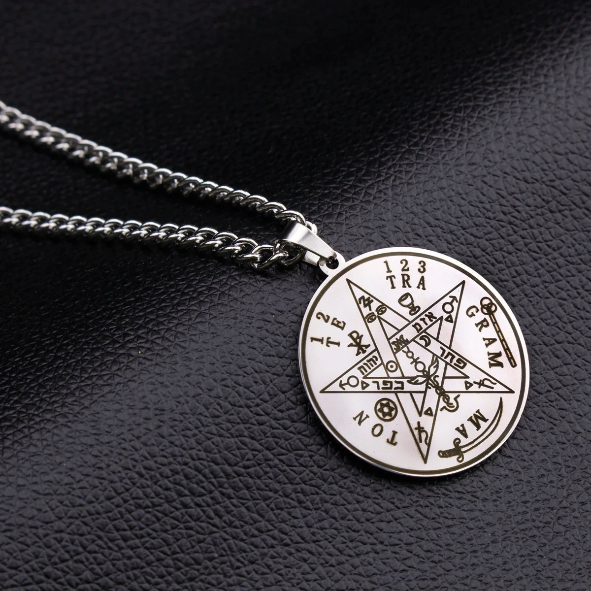 HLSS007 Men Pentagram of Solomon Tetragrammaton Name of God Star Amulet Seal Kabbalah Stainless Steel Pendant Necklace