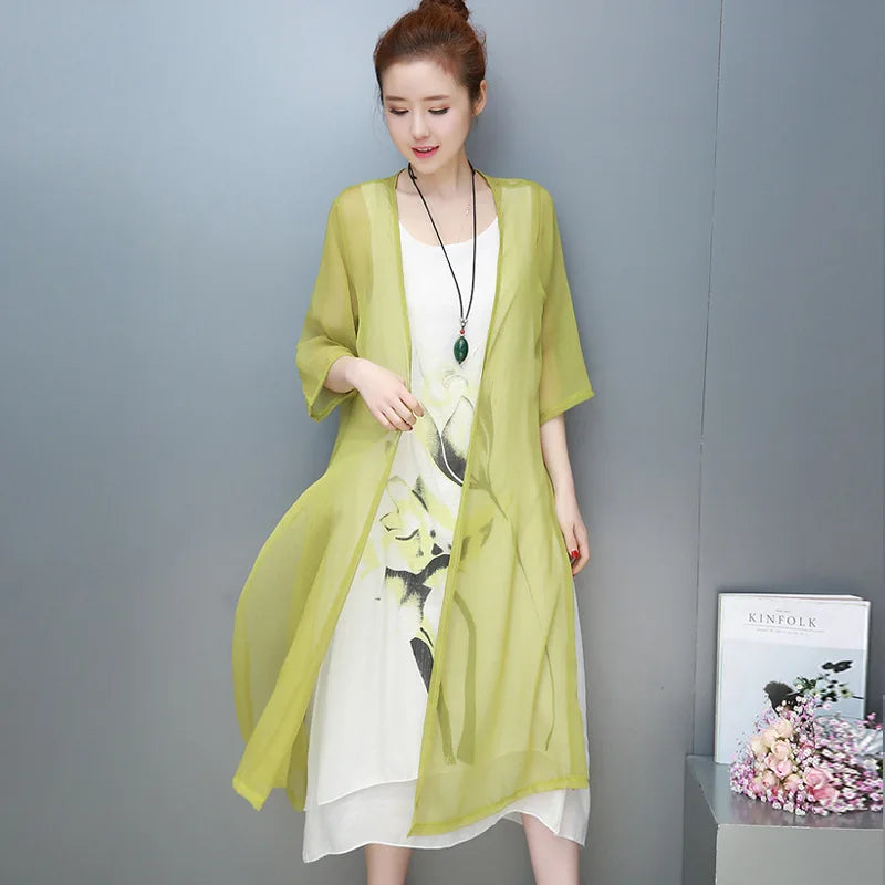 Wholesale Two-Piece Dress Female Summer New National Style Long Ink Painting Thin Linen Skirt