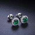ANSTER Sterling Silver 925 Jewellery Round Shape 1.0ct Lab Zambian Emerald Stud Earring