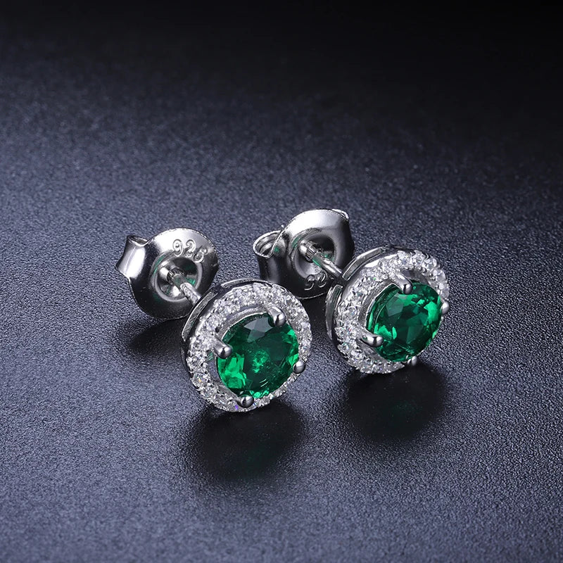 ANSTER Sterling Silver 925 Jewellery Round Shape 1.0ct Lab Zambian Emerald Stud Earring