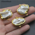 18k Gold Plating New Design Double Hole Natural Pearl Irregular Shape Pendant Necklace Clasps for Fashion Jewelry